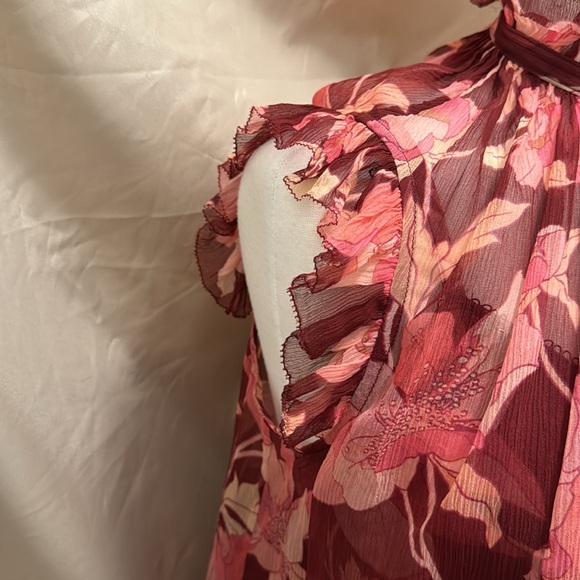 Zimmermann Silk Concert Burgundy Peonies Flutter Sleeve Tank - Picture 5 of 13